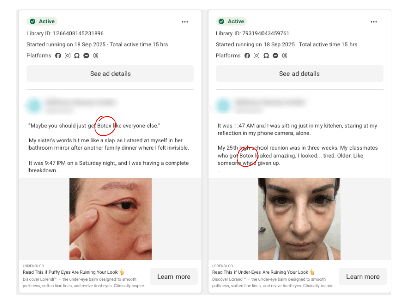 Active Botox adverts on Meta