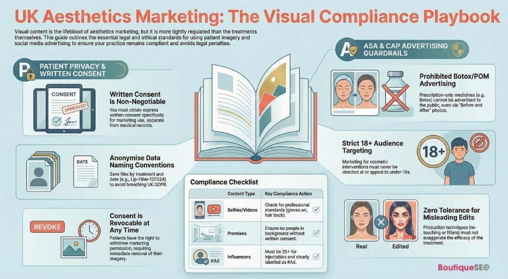 UK medical aesthetics before and after compliance infographic