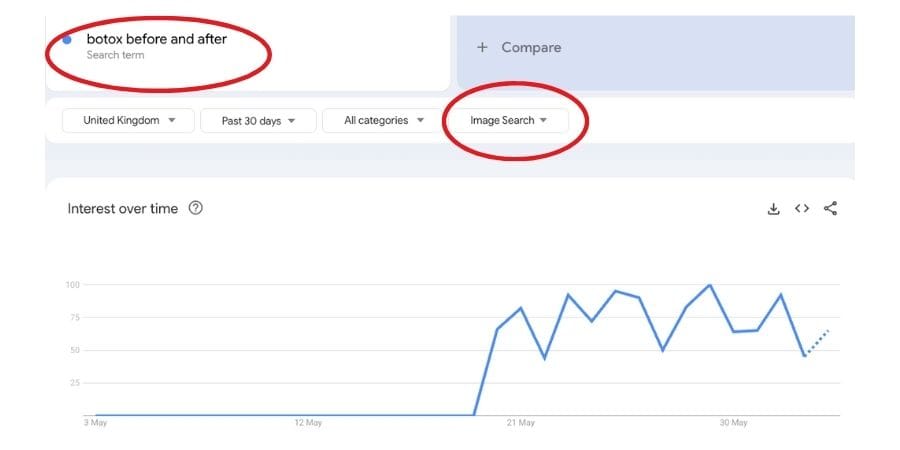Google trends showing aesthetics image searches