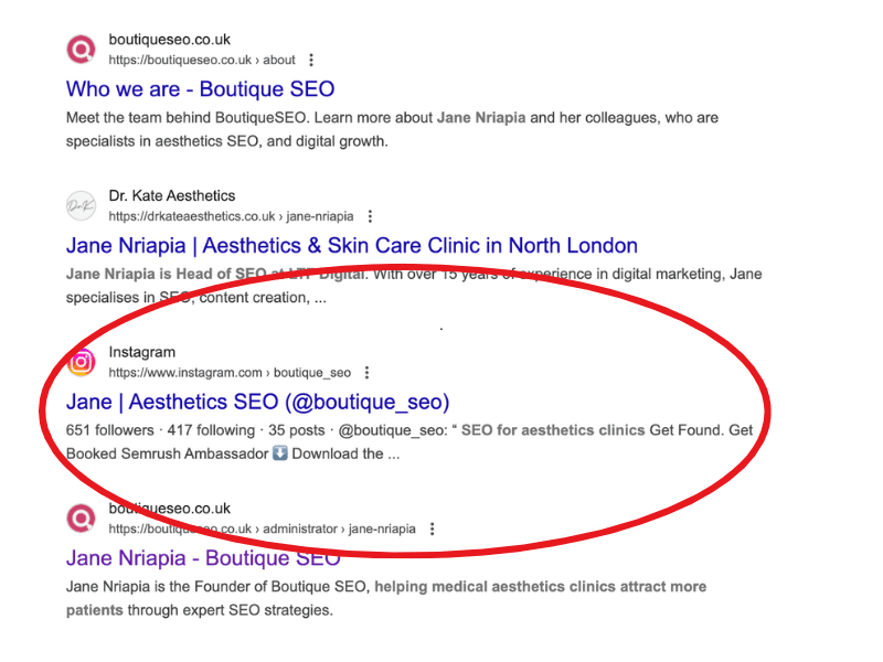 What an instagram post indexed on Google looks like