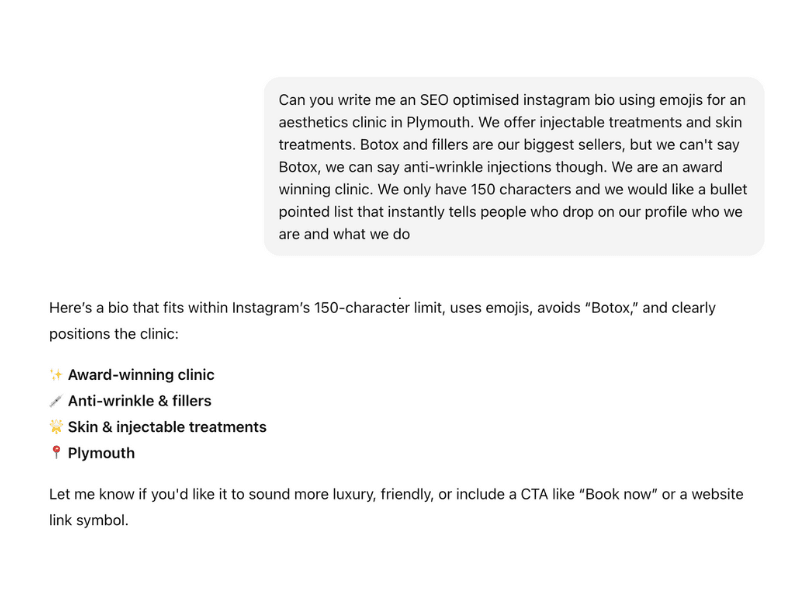 ChatGPT instagram bio prompt