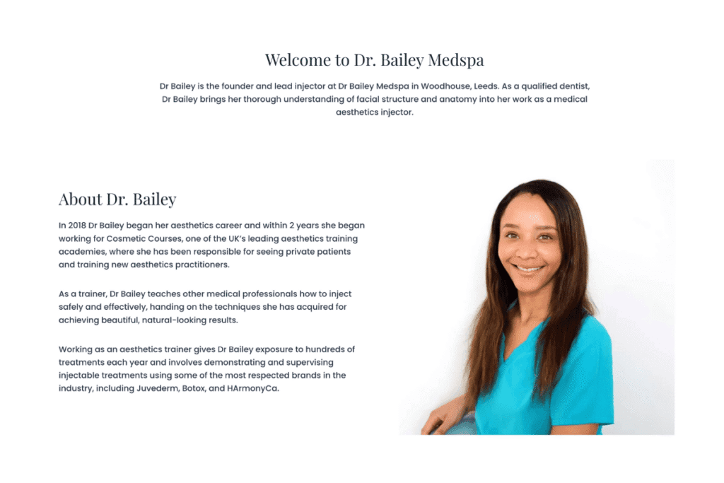 Dr Bailey Medspa practitioner about page